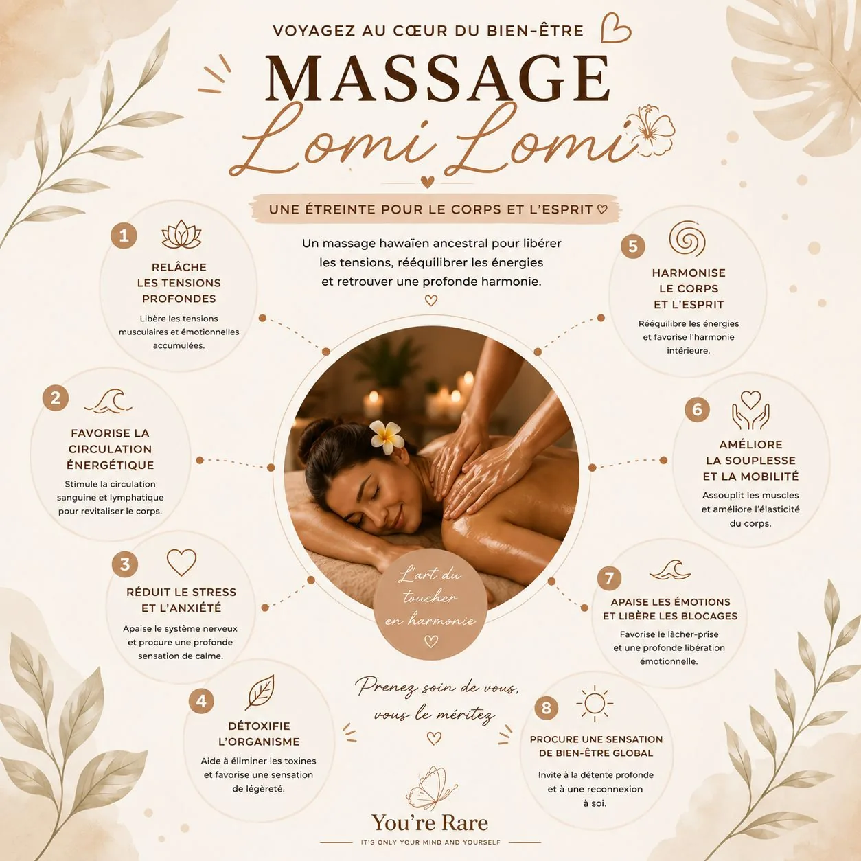 Infographie des bienfaits du massage Lomi-Lomi